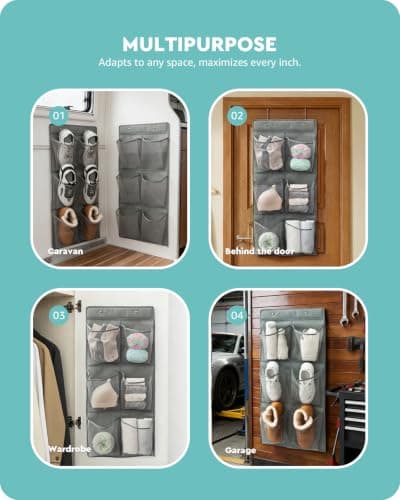 Baffect Hanging Shoe Storage Wall Mounted 6 Pockets (2 pcs,grey,No Drill) — view 4