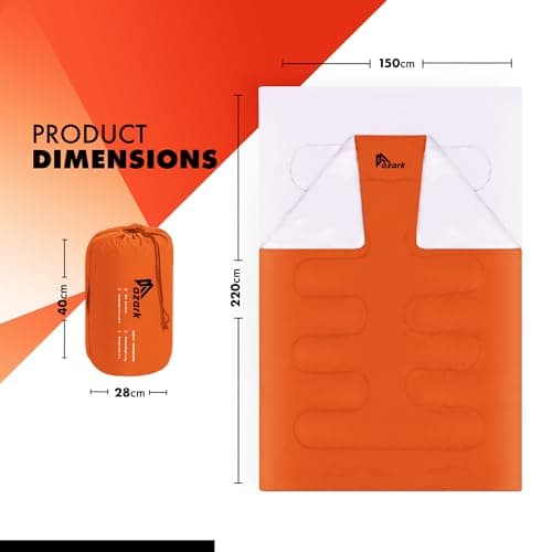 azark Premium Sleeping Bag, 350GSM, Lightweight and Waterproof, 4 Seasons of Camping, Hiking and Outdoors, Sleeping bag for Adults & Kids (Orange) — view 2