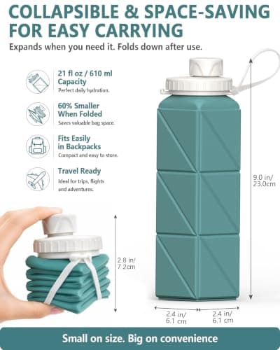 BEAUTAIL Collapsible Water Bottle 610 mL, Silicone Travel Water Bottle — view 2
