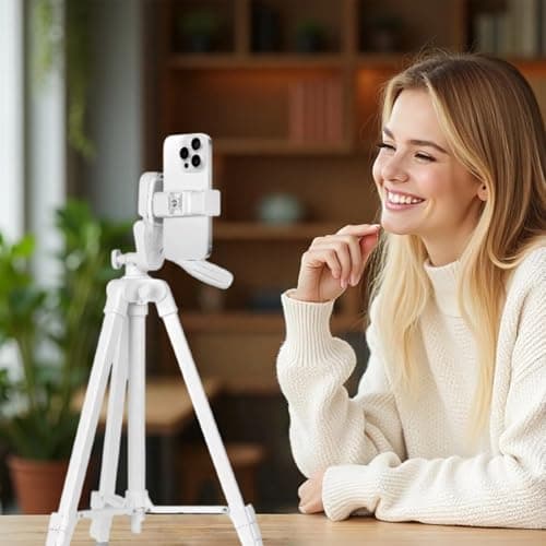 Kakotopa White Lightweight Tripod - 42-146cm Adjustable Height with 360° Pan Head, Universal 1/4" Screw for Smartphone/DSLR/Camera/Projector - Ideal for Vlogging/Photography/Travel/Live Streaming — view 6
