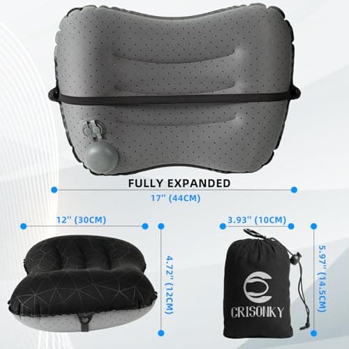 Crisonky Camping Pillow with Built-in Pump - Inflatable Pillows - Travel Pillows for Backpacking & Airplane, Lumbar Support Blow Up & Press to Inflate Pillow, Compressible, Comfortable Pillow — view 4