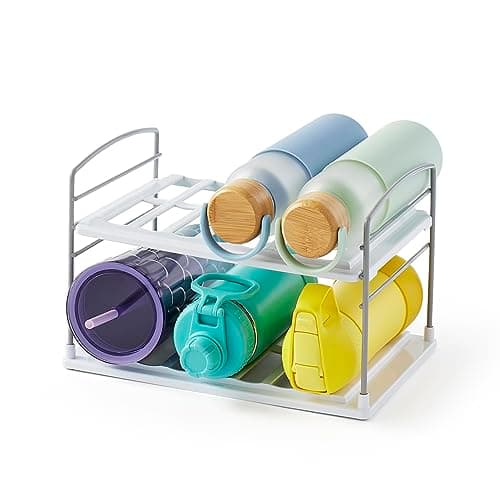 YouCopia UpSpace Water Bottle and Travel Mug Cabinet Organizer, Adjustable Storage Rack for Kitchen Organization, 2-Shelf