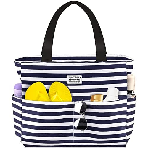 HOMESPON Large Waterproof Beach Bag for Women, Zippered Pool Tote