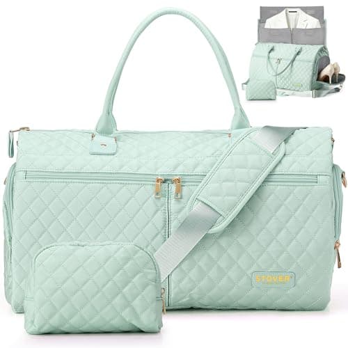 STOVER Women’s Convertible Garment Duffel Bag for Travel, 2-in-1 Carry-On Weekender Overnight Tote - Wrinkle-Free Dresses, Hanging Suits, Clothes + Shoe Compartment & Bonus Toiletry Bag, Coastal Mint