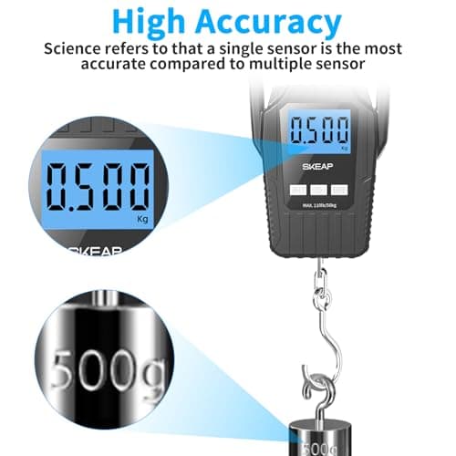 SKEAP Digital Fish Scale Hanging Scale Fishing Scale, 110lb/50kg Luggage Scale,Fish Weighing Scale, Upgrade Large Handle & Backlit LCD Display, Postal Scale,Black,Fishing Gifts for Men,Black — view 4