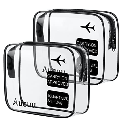 Clear Toiletries Bag, 2 Pack PVC Waterproof Toiletries Carry Pouch, TSA Approved Travel Toiletry Bag with Zipper, Portable Cosmetic Makeup Bags for Men, Women and Kids - Travel Business Trip