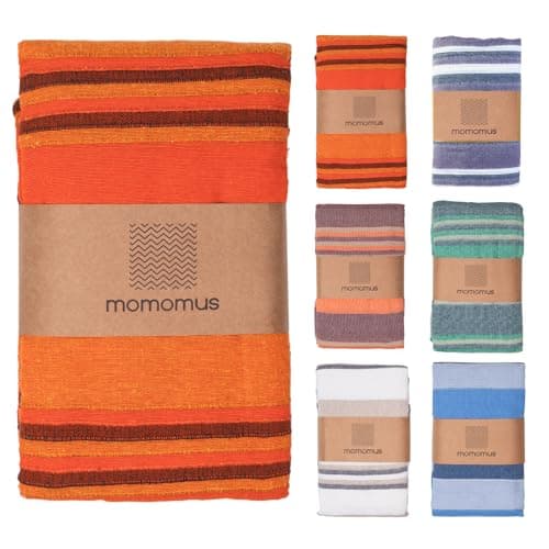 MOMOMUS Lightweight Extra Large Picnic Blanket for the Beach - XXL, with Fringes, Compact - Sandless Beach Mat, Sandproof Beach Blanket - Orange, 210x240 cm