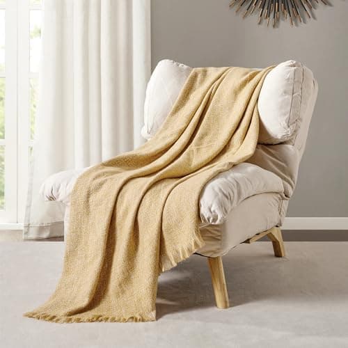 BOURINA Faux Cashmere Fringe Throw Blanket 127x178cm Yellow — view 2