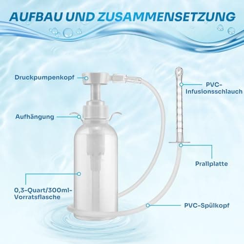 Reusable Vaginal Cleaning System, 300 ml Vaginal Shower for Women, Men, Shower with Manual Pressure, Enema Set for Intestinal Enema Syringe with 3 Nozzle Tips, Suitable — view 6