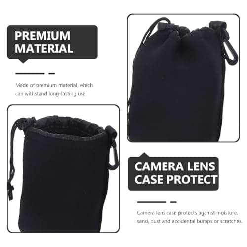 CLISPEED 3pcs Neoprene Camera Lens Case Small Medium Large Pouches Protective Drawstring Bags for Mirrorless DSLR Outdoor Use Moisture Dust Resistant — view 4