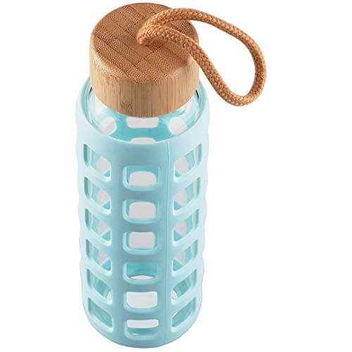 Cleesmil Sports Glass Water Bottle with Silicone Sleeve with Bamboo Lid BPA Free 360 ml (Light Blue) — view 6