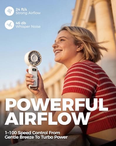 Diveblues Handheld Turbo Fan, 1–100 Speed Portable Fan with Strong Airflow, USB-C Rechargeable, 4-in-1 Personal Neck/Desk/Travel Fan, Lightweight Foldable Fan for Summer, Concerts & Outdoor Use — view 3