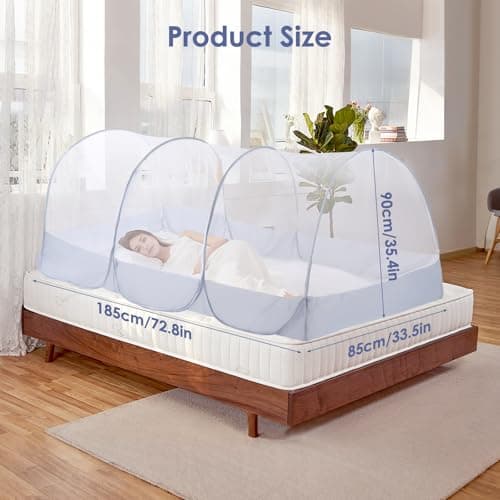 Foldable Mosquito Net, Ultra Light Pop-up Mosquito Net, Portable Camping Tent, Family mosquito net Bed, Adjustable Single Bed Fine Mesh with Zip for Outdoor Travel Home Dorm, Easy Setup, 190*90*90cm — view 6