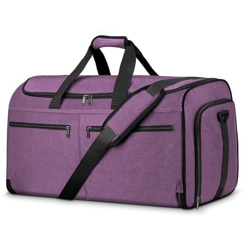 Bukere Carry on Garment Bag for Travel, Convertible Travel Duffel Suit Bag with Shoe Compartment, Detachable Shoulder Strap, 2 in 1 Weekender Suit Bag for Men Women, Purple, Garment Bag for Travel