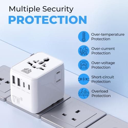 Double Dragon Universal Travel Adapter, Worldwide Plug Adapter for 190+ Countries with UK, EU, US & AUS Type G/C/A/I Plugs, 2 AC Outlets, 2 USB-C & 2 USB-A Ports, 17W USB Charger, 2500W Fuse Protected — view 4