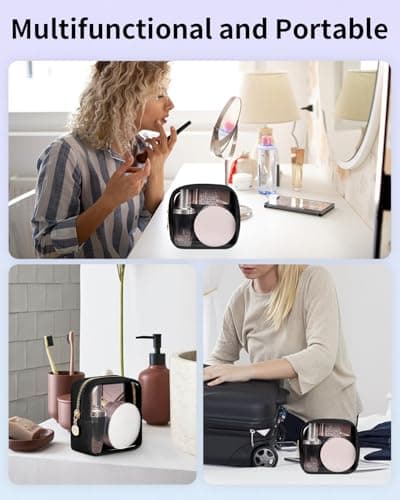 Clear Makeup Bag for Handbag, Mini Make Up Bag for Purse, Small Makeup Pouch for Women, Small Cosmetic Bag with Slip-in Pockets Eco Vegan Leather, Black (Patent Pending) — view 5