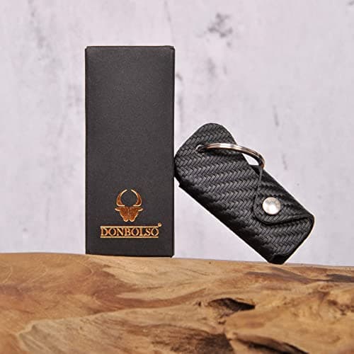 DONBOLSO Key Organizer Colt I Compact Keychain with Shopping Trolley Token and Bottle Opener I Leather Keyring holds 1-6 Keys I Carbon Fibre — view 4