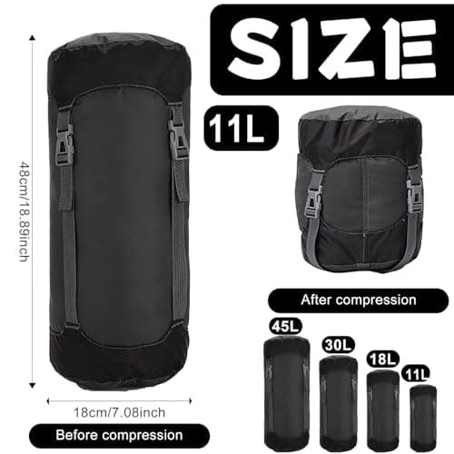 Compression Stuff Sack for Sleeping Bag,8L/15L/25L/35L Lightweight Waterproof Compact Compression Nylon Stuff Sack StorageBag,Travel Compression Bag for Camping,Backpacking,Clothes Storage (Black, S) — view 2
