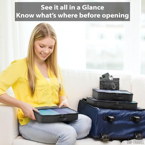 OW-Travel Packing Cubes for Suitcases, Black M/L, 5 Pcs with Mesh Zip Pouch — view 3
