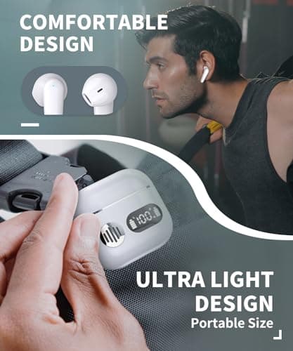 Wireless Earbuds 2026 Sport Bluetooth Headphones Stereo Earphones with ENC Mic Wireless Earphones In Ear Earbuds with Dual LED Display, 48H Playtime, Running Headphones IP7 Waterproof, Ceramic White — view 2