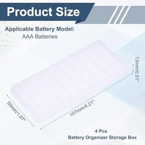 sourcing map Battery Organizer Storage Box, 10 x AAA Batteries Plastic Clear Battery Storage Case Holder Garage Container Portable Organizer for Travelling, Home, Office, Garage (Pack of 4) — view 2