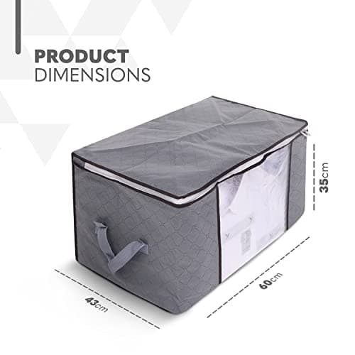 Delka 90L Storage Bags with Lids, Large Storage Boxes with lids, Storage Unit for Clothes, Duvets, Blankets, Toys, Pack of 3 Foldable Organizers with Reinforced Handles and Clear Window - Grey — view 2