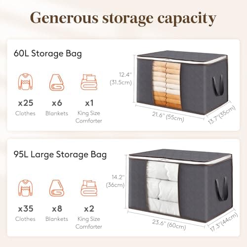 Lifewit 95L Clothes Storage Bags Large Storage Box With Lid Packing Boxes for Moving House With Reinforced Handle Thick Fabric Clear Window for Clothes Duvet Blankets Bedding, 3 Pack, Grey — view 2