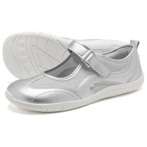 HOBIBEAR Barefoot Shoes Women Wide Toe Box Mary Jane Flat Slip on Ballet Shoes Comfortable Walking Shoes with Zero Drop Sole Silver — view 5