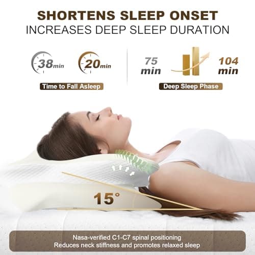 Asbtos Memory Foam Pillow - Cervical Pillows for Neck and Shoulder, Ergonomic Neck Support Pillow with Washable Cooling Ice Silk Cover for Side Back Stomach Sleepers, Beige — view 5