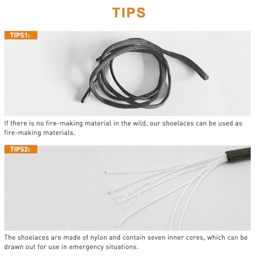 UamGlsob Survival Paracord Laces with Integrated Ferro Rod Fire Starter, Emergency Fire Tinder Shoelaces for Hiking, Camping and Backpacking (Army green, 160cm) — view 5