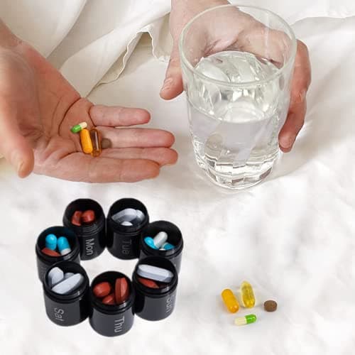 Pill Box 7 Day Metal,Weekly Pill Box Organiser Portable Pill Cases Waterproof Daily Pill Container Holder Metal Pocket Pill Boxes Travel Pill Holder for Men Women (Black) — view 5