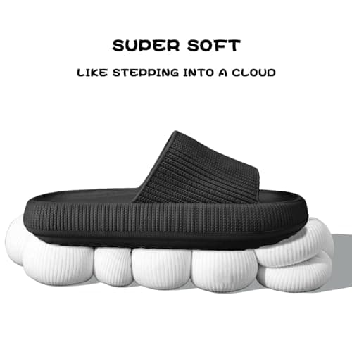 BHFRGAS Sliders Cloud Slippers Women Men，Non-Slip Mens Womens Slippers Cloud Sliders，Soft Flip Flops with Thick Sole for Shower Bathroom Pool Beach，Black, 3.5-4 UK — view 3