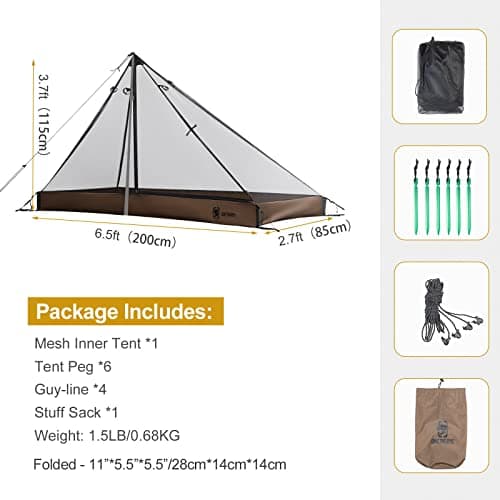 OneTigris Mesh Teepee Tent, Ultralight 1 Person Screen Room with Waterproof Bathtub Floor for Outdoor Camping Hiking Backpacking Bushcraft Tarp Hot Tent Shelter — view 3
