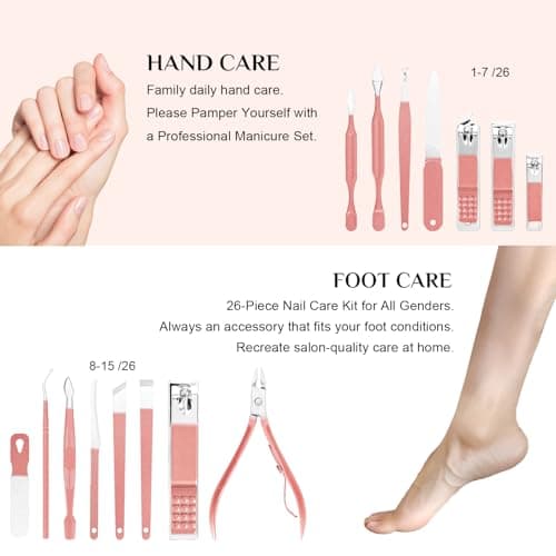 26Pcs Manicure Set Pedicure Kit for Women grooming, Metallic Pink — view 2