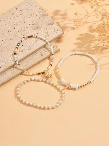 Sidlens Gold Shell Ankle Bracelets for Women Adjustable Boho Beach Jewelry Set With Starfish Conch Pearl Bead Summer Vacation Foot Accessories Gifts for Travel, Adjustable, Alloy, no gemstone — view 6