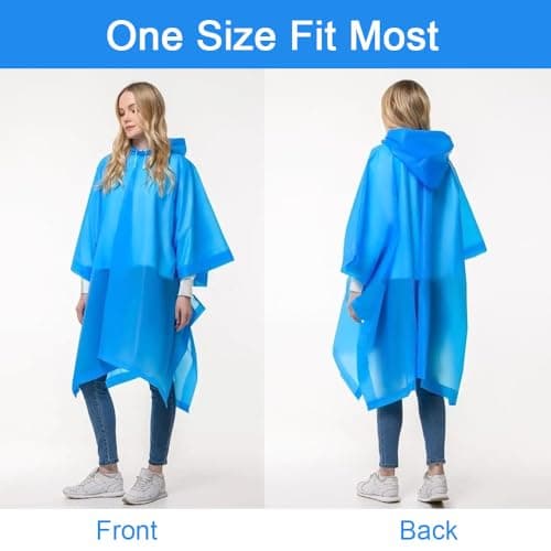 OSDUE 2 Pack Portable Raincoat, Rain Poncho Waterproof with Hoods and Sleeves, Reusable Rain Resistant Poncho for Camping, Emergency Situations, Travel (Blue) — view 6