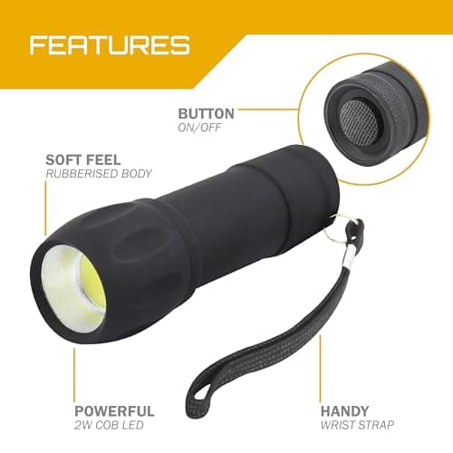 Uni-Com Pocket Torch – Compact COB LED Flashlight with Wrist Strap, Soft-Touch Body, Durable Design, Batteries Included for Every Day, Outdoor & Emergency Use, Black — view 4