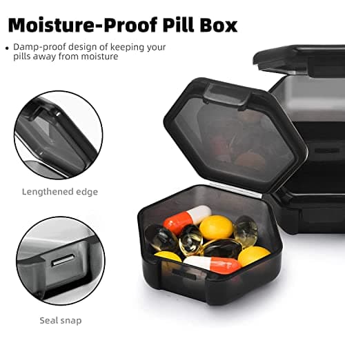 3 Pcs Pill Organizer Small Travel Pill Box Waterproof Portable Tablet Case Medicine Holders Mini Organiser for Vitamins, Supplements, Medication Outdoor Travel Camping (3 Black) — view 3