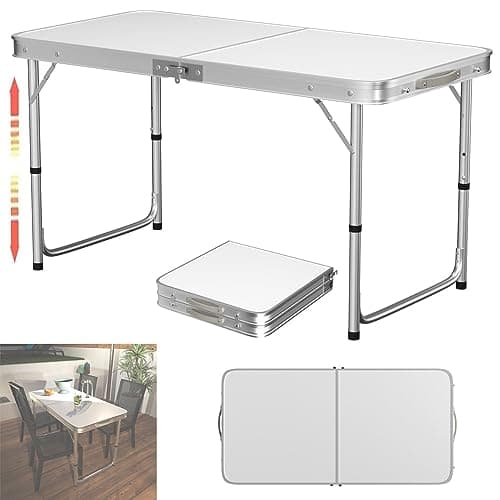 Aluminium Folding Table - Portable Lightweight Camping With Extra Strength Trestle Design, Power Coated Adjustable Height for Wedding, Garden Party, Picnic BBQ, Dinning With Carrying Handle