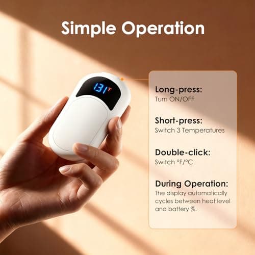 Hand Warmers 2-Pack, 2 * 3200mAh Rechargeable Hand Warmers, 3 Heat Settings, Up to 13Hrs, Ultra Thin Portable for Pocket Gloves Outdoor Sports, Winter Essentials for Men,Women. (White) — view 4
