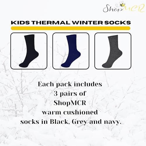 ShopMCR Kids Thermal Walking Socks Girls Boys Teen Winter Thermal Cosy Ski Hiking Warm Thick Cushion Boot Socks 4 yrs to 14 yrs (12.5-3.5, Plain 3Pairs) — view 4