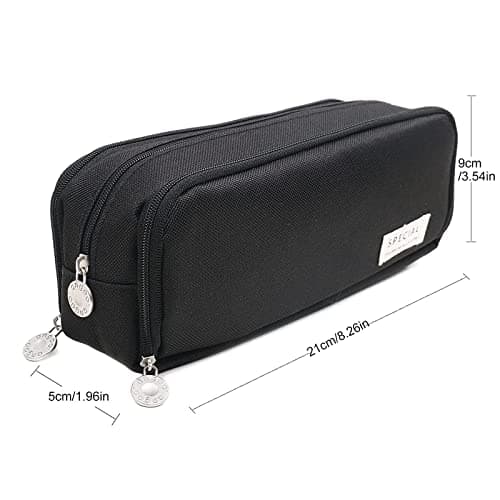 Pencil Pouch,Aesthetic Zipper Pencil Bag Pen Case, Multi-Slot Large Students Adults Stationery Pouch 3 Compartment Organizer for Back to School Office Supplies (Black) — view 2
