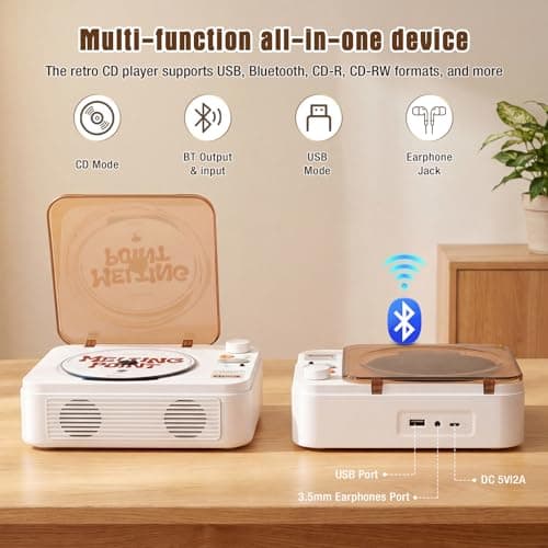 CTDZLED Portable CD Player with Bluetooth & Built-in Dual Speakers — view 4