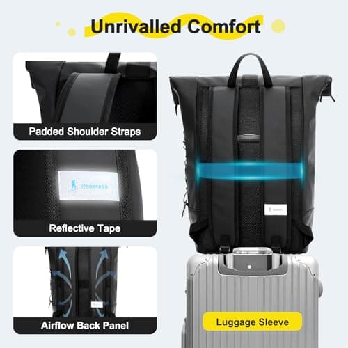 Reiseresa Laptop Backpack Waterproof Roll Top Backpack for Men and Women, 17 Inch Laptop Bagpack for School, Travel, Work and Business (XL, Black) — view 6