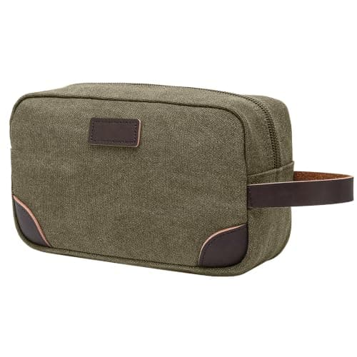 Unisex Canvas Toiletry Bag Travel Wash Bag for Men and Women, Water-Resistant Makeup Bag Shower Bag for Travel Essentials and Holiday Accessories, Army Green