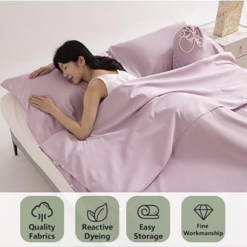 PEIHUODAN Sleeping Bag Liner Sheet Single Double Sleeping Bag Sheet Lightweight Washed Cotton with Pillow Slot Reusable Antifouling Hotel Hostel Bedding Aldult Hiking Travel Motels (White,80x210cm) — view 5