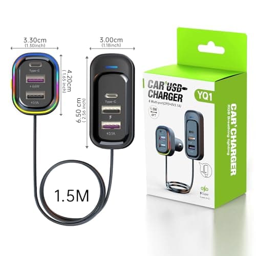 Car USB Charger，6-Port, 18W+15W, QC 3.0 Fast Charging, 1.5m Extension Cable — view 2