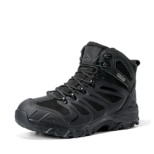 NORTIV 8 Men's Waterproof Hiking Boots,All Black,10