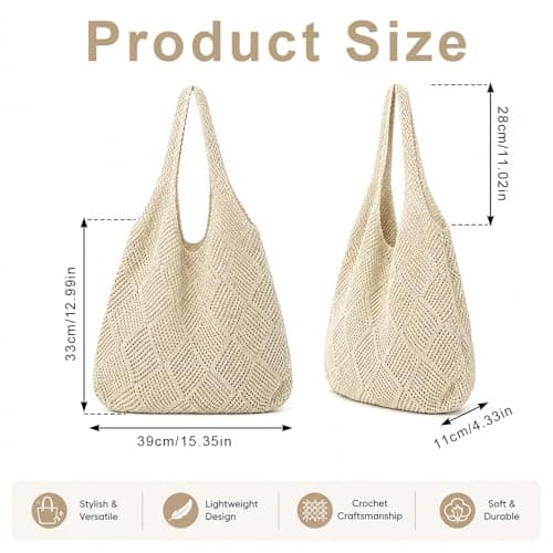 Crochet Tote Bag for Women, Crochet Mesh Tote Bag for Groceries Daily Use — view 4