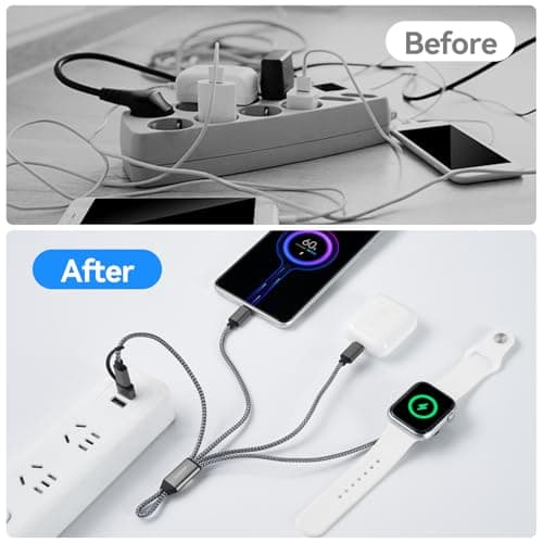 aceyoon 3 in 2 Multi USB C Cable Type C/USB A to Lighting, Type C/USB A to C Multi Charging Cable for Apple Watch Charger and iPhone 23.5 cm, for iWatch 10 9 8, for iPhone 17 16 15 13 12 Pro Max — view 6